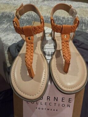 Braided T-Strap Sandals in Burnt Orange - Women
